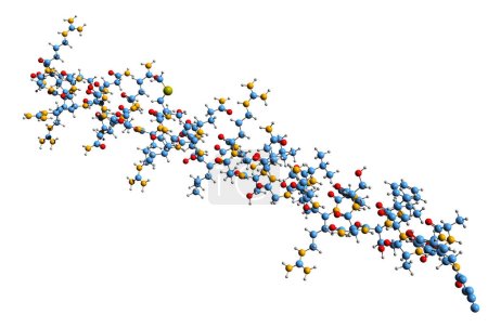 Foto de Imagen 3D de la fórmula esquelética de Somatoliberin - estructura química molecular de la hormona de crecimiento que alivia la hormona aislada sobre fondo blanco - Imagen libre de derechos