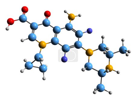 Téléchargez les photos : Image 3D de la formule squelettique Sparfloxacine - structure chimique moléculaire de l'antibiotique fluoroquinolone isolé sur fond blanc - en image libre de droit