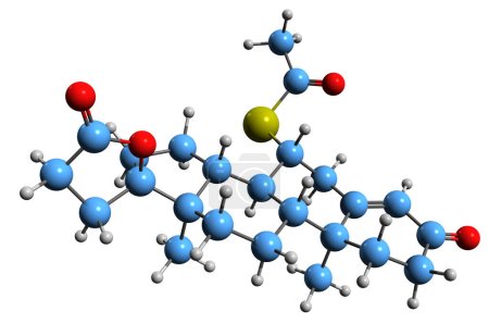 Foto de Imagen 3D de la fórmula esquelética de espironolactona - estructura química molecular del antimineralocorticoide aislado sobre fondo blanco - Imagen libre de derechos