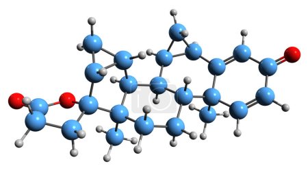 Téléchargez les photos : Image 3D de la formule squelettique Spirorénone - structure chimique moléculaire de l'antiminéralocorticoïde stéroïdien isolé sur fond blanc - en image libre de droit