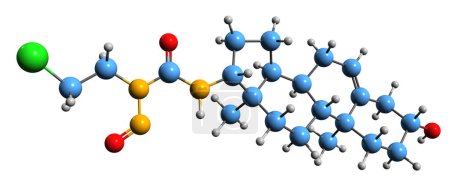 Téléchargez les photos : Image 3D de la formule squelettique de Sturamustine - structure chimique moléculaire de la déshydroépiandrostérone isolée sur fond blanc - en image libre de droit