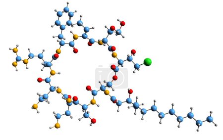 Téléchargez les photos : Image 3D de la formule squelettique de la Syringomycine E - structure chimique moléculaire de la molécule de Pseudomonas syringae lipodepsinonapeptide isolée sur fond blanc - en image libre de droit