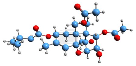 Foto de Imagen 3D de la fórmula esquelética de toxinas T2 - estructura química molecular de la Fusariotoxina T2 aislada sobre fondo blanco - Imagen libre de derechos