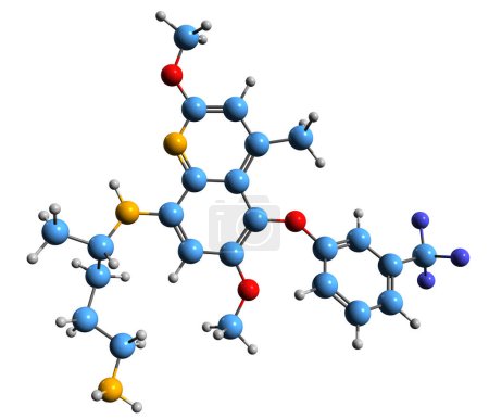 Téléchargez les photos : Image 3D de la formule squelettique de la tafénoquine - structure chimique moléculaire du médicament antipaludique isolé sur fond blanc - en image libre de droit