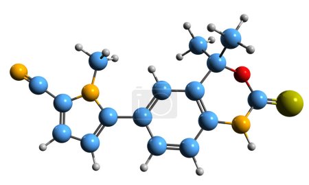 Foto de Imagen 3D de la fórmula esquelética de Tanaproget - estructura química molecular de la progestina no esteroidea aislada sobre fondo blanco - Imagen libre de derechos