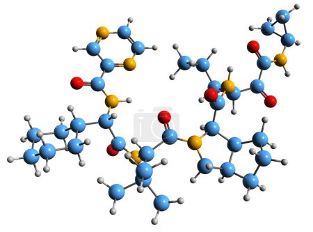 Foto de Imagen 3D de la fórmula esquelética de Telaprevir: estructura química molecular de la droga farmacéutica contra la hepatitis C aislada sobre fondo blanco - Imagen libre de derechos