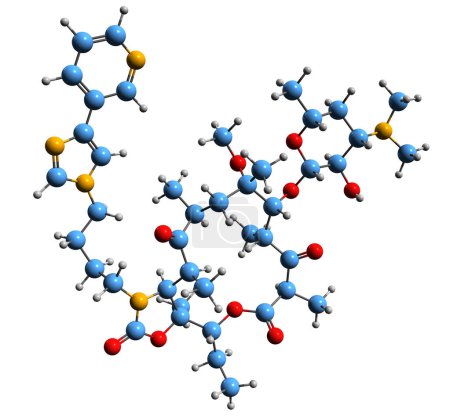 Téléchargez les photos : Image 3D de la formule squelettique de la télithromycine - structure chimique moléculaire de l'antibiotique cétolide isolé sur fond blanc - en image libre de droit