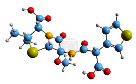 Téléchargez les photos : Image 3D de la formule squelettique de la témocilline - structure chimique moléculaire de la pénicilline résistante à la bêta-lactamase isolée sur fond blanc - en image libre de droit