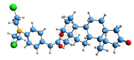 Foto de Imagen 3D de la fórmula esquelética de Testifenon: estructura química molecular del éster de clorfenacilo dihidrotestosterona aislado sobre fondo blanco - Imagen libre de derechos