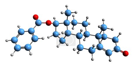 Foto de Imagen 3D de la fórmula esquelética del benzoato de la testosterona - estructura química molecular del esteroide anabolicandrogenic inyectado aislado sobre fondo blanco - Imagen libre de derechos