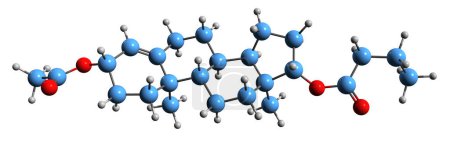 Foto de Imagen 3D de la fórmula esquelética del butirato del acetato de la testosterona estructura química molecular del esteroide anabólico-androgénico sintético aislado en fondo blanco - Imagen libre de derechos