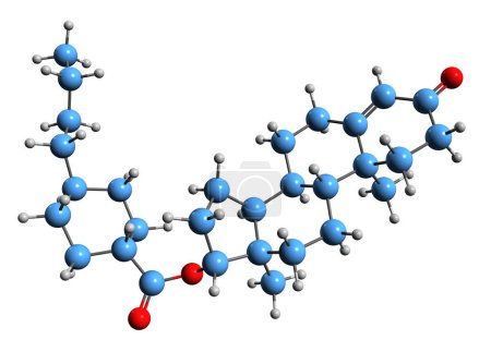 Téléchargez les photos : Image 3D de la formule squelettique buciclate de testostérone structure chimique moléculaire de stéroïde anabolicandrogène injecté isolé sur fond blanc - en image libre de droit
