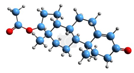Foto de Imagen 3D de la fórmula esquelética del acetato de la testosterona estructura química molecular del andrógeno y del esteroide anabólico aislados en el fondo blanco - Imagen libre de derechos