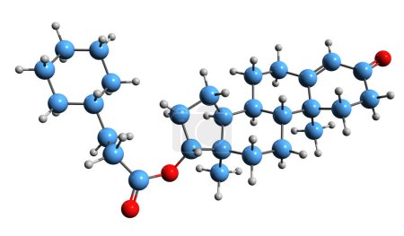 Téléchargez les photos : Image 3D de la formule squelettique de cyclohexylpropionate de testostérone structure chimique moléculaire d'androgène et de stéroïde anabolisant TCHP isolé sur fond blanc - en image libre de droit
