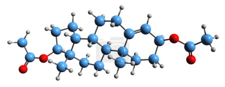 Téléchargez les photos : Image 3D de la formule squelettique de diacétate de testostérone - structure chimique moléculaire de stéroïde anabolisant androgène synthétique isolé sur fond blanc - en image libre de droit