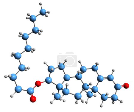 Foto de Imagen 3D de la fórmula esquelética del decanoato de la testosterona estructura química molecular del andrógeno y del esteroide anabólico aislados en el fondo blanco - Imagen libre de derechos