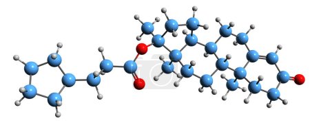 Téléchargez les photos : Image 3D de la formule squelettique de cypionate de testostérone structure chimique moléculaire d'androgène et de stéroïde anabolisant isolé sur fond blanc - en image libre de droit