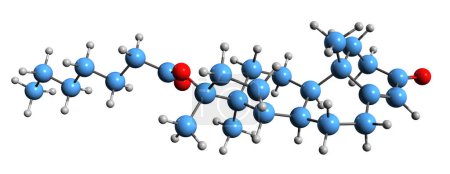 Foto de Imagen 3D de la fórmula esquelética del enantato de la testosterona - estructura química molecular de la medicación del andrógeno y del esteroide anabólico aislada en el fondo blanco - Imagen libre de derechos