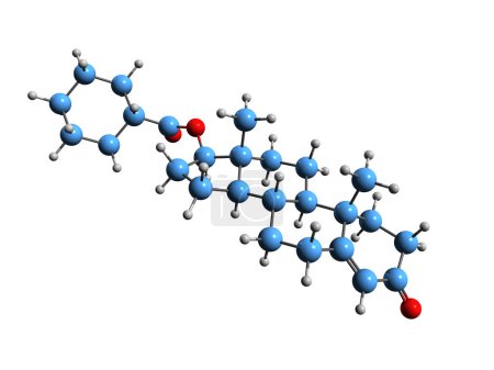 Foto de Imagen 3D de la fórmula esquelética hexahidrobenzoato de testosterona - estructura química molecular del ciclohexanocarboxilato de testosterona aislado sobre fondo blanco - Imagen libre de derechos