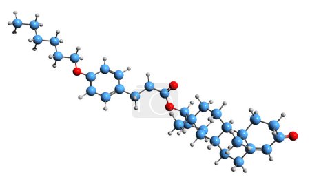 Téléchargez les photos : Image 3D de la formule squelettique hexyloxyphénylpropionate de testostérone - structure chimique moléculaire des androgènes et des stéroïdes anabolisants isolés sur fond blanc - en image libre de droit