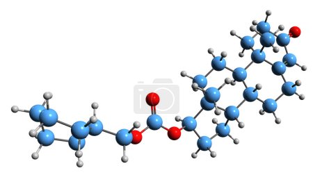Téléchargez les photos : Image 3D de la formule squelettique de l'hexahydrobenzylcarbonate de testostérone - structure chimique moléculaire du cyclohexylméthylcarbonate de testostérone isolé sur fond blanc - en image libre de droit