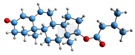 Téléchargez les photos : Image 3D de la formule squelettique isovalérate de testostérone - structure chimique moléculaire de l'isopentanoate de testostérone isolé sur fond blanc - en image libre de droit