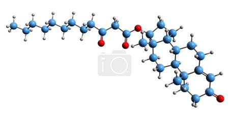 Foto de Imagen 3D de la fórmula esquelética cetolaurato de testosterona - estructura química molecular del caprinoilacetato de testosterona aislado sobre fondo blanco - Imagen libre de derechos