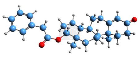 Foto de Imagen 3D de la fórmula esquelética del fenilacetato de la testosterona estructura química molecular del andrógeno y del esteroide anabólico aislados en el fondo blanco - Imagen libre de derechos