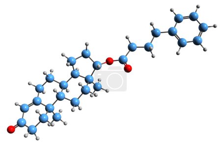 Foto de Imagen 3D de la fórmula esquelética fenilbutirato de testosterona - estructura química molecular del fenilbutanoato de testosterona aislado sobre fondo blanco - Imagen libre de derechos