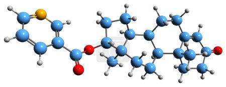 Téléchargez les photos : Image 3D de la formule squelettique nicotinate de testostérone structure chimique moléculaire d'androgène et de médicament stéroïde anabolisant isolé sur fond blanc - en image libre de droit