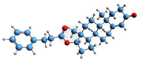 Foto de Imagen 3D de la fórmula esquelética de fenilpropionato de testosterona - estructura química molecular del fenpropionato de testosterona aislado sobre fondo blanco - Imagen libre de derechos