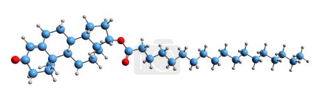 Foto de Imagen 3D de la fórmula esquelética del estearato de la testosterona estructura química molecular del esteroide anabólico-androgénico inyectado aislado en el fondo blanco - Imagen libre de derechos