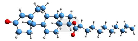 Foto de Imagen 3D de la fórmula esquelética del undecylenate de la testosterona - estructura química molecular de la medicación esteroide androgénico-anabólico aislada en fondo blanco - Imagen libre de derechos