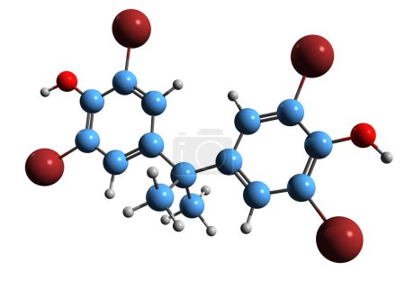 Foto de Imagen 3D de Tetrabromobisfenol Una fórmula esquelética - estructura química molecular de retardante de llama bromado TBBPA aislado sobre fondo blanco - Imagen libre de derechos
