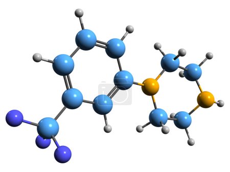 Foto de Imagen 3D de la fórmula esquelética de 3-Trifluorometilfenilpiperazina - estructura química molecular de la droga recreativa TFMPP aislada sobre fondo blanco - Imagen libre de derechos