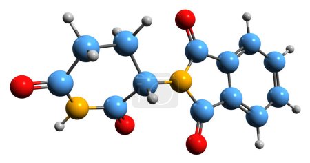 Foto de Imagen 3D de la fórmula esquelética de talidomida - estructura química molecular de la medicación inmunomoduladora aislada sobre fondo blanco - Imagen libre de derechos