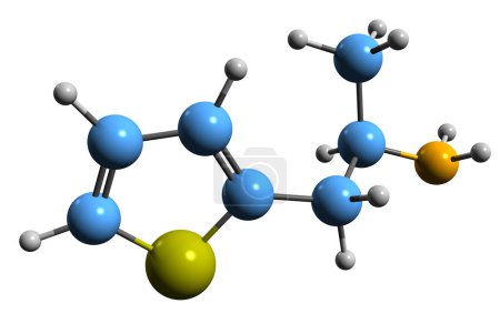 Téléchargez les photos : Image 3D de la formule squelettique de la thiopropamine - structure chimique moléculaire du stimulant isolé sur fond blanc - en image libre de droit