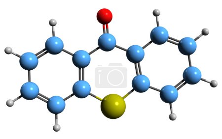 Téléchargez les photos : Image 3D de la formule squelettique de la thioxanthone - structure chimique moléculaire du composé hétérocyclique isolé sur fond blanc - en image libre de droit
