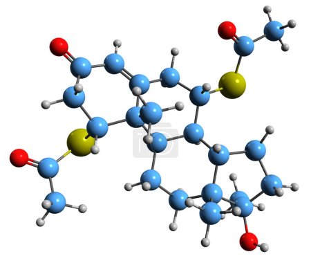 Téléchargez les photos : Image 3D de la formule squelettique de Tiomesterone - structure chimique moléculaire de stéroïde anabolisant androgène isolé sur fond blanc - en image libre de droit