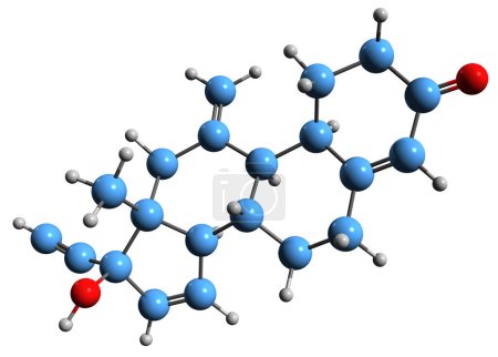 Foto de Imagen 3D de la fórmula esquelética de Tosagestin - estructura química molecular de la progestina aislada sobre fondo blanco - Imagen libre de derechos