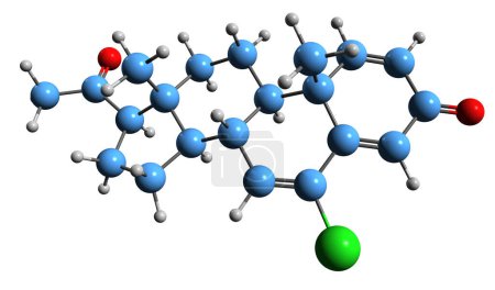 Foto de Imagen 3D de la fórmula esquelética de Trengestone: estructura química molecular de la medicación con progestina aislada sobre fondo blanco - Imagen libre de derechos