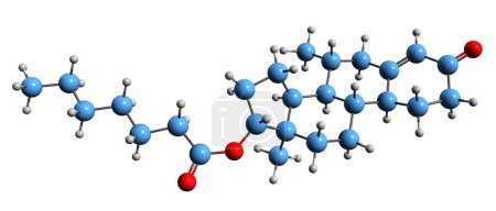 Foto de Imagen 3D de la fórmula esquelética del enantato de Trestolone - estructura química molecular del andrógeno y del esteroide anabólico aislados sobre fondo blanco - Imagen libre de derechos