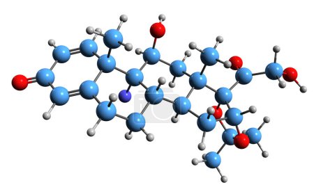 Foto de Imagen 3D de la fórmula esquelética de acetónido de triamcinolona: estructura química molecular de la medicación corticosteroide sintética aislada sobre fondo blanco - Imagen libre de derechos