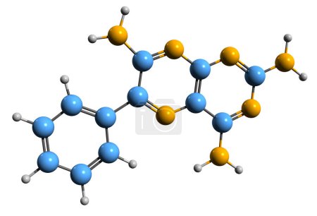 Téléchargez les photos : Image 3D de la formule squelettique du triamtérène - structure chimique moléculaire du diurétique épargnant le potassium isolé sur fond blanc - en image libre de droit