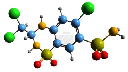 Foto de Imagen 3D de Trichlormethiazide skeletal formula - estructura química molecular del medicamento diurético aislado sobre fondo blanco - Imagen libre de derechos