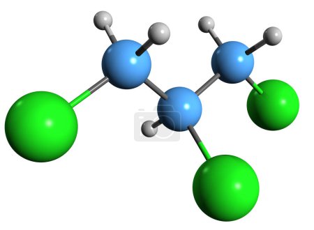 Foto de Imagen 3D de la fórmula esquelética de tricloropropano - estructura química molecular del compuesto orgánico TCP aislado sobre fondo blanco - Imagen libre de derechos