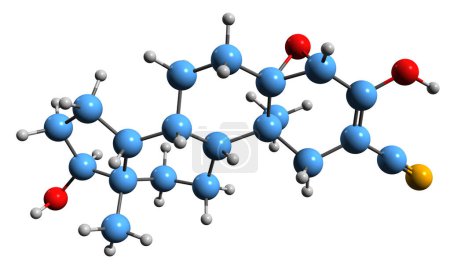 Foto de Imagen 3D de la fórmula esquelética de Trilostano: estructura química molecular de la medicación del síndrome de Cushing aislada sobre fondo blanco - Imagen libre de derechos