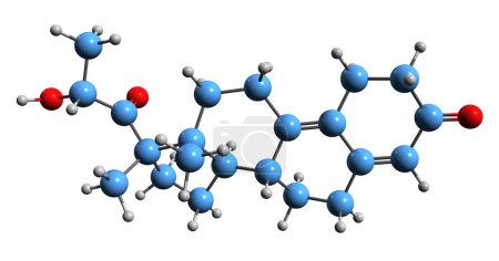 Foto de Imagen 3D de la fórmula esquelética de Trimegestone: estructura química molecular de la medicación con progestina aislada sobre fondo blanco - Imagen libre de derechos