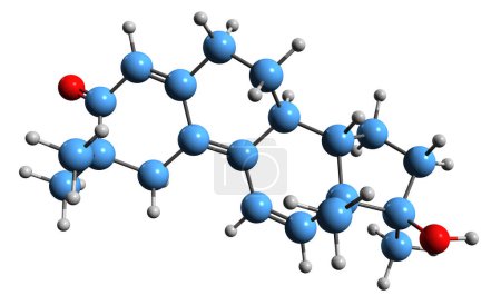 Téléchargez les photos : Image 3D de la formule squelettique de Trimethyltrienolone - structure chimique moléculaire du médicament antiandrogène isolé sur fond blanc - en image libre de droit