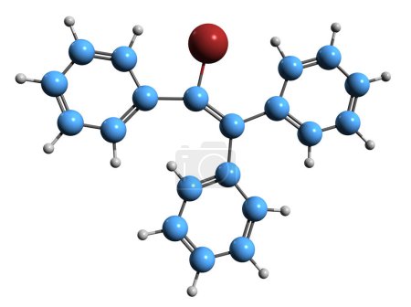 Photo for 3D image of Triphenylbromoethylene skeletal formula - molecular chemical structure of bromotriphenylethylene isolated on white background - Royalty Free Image